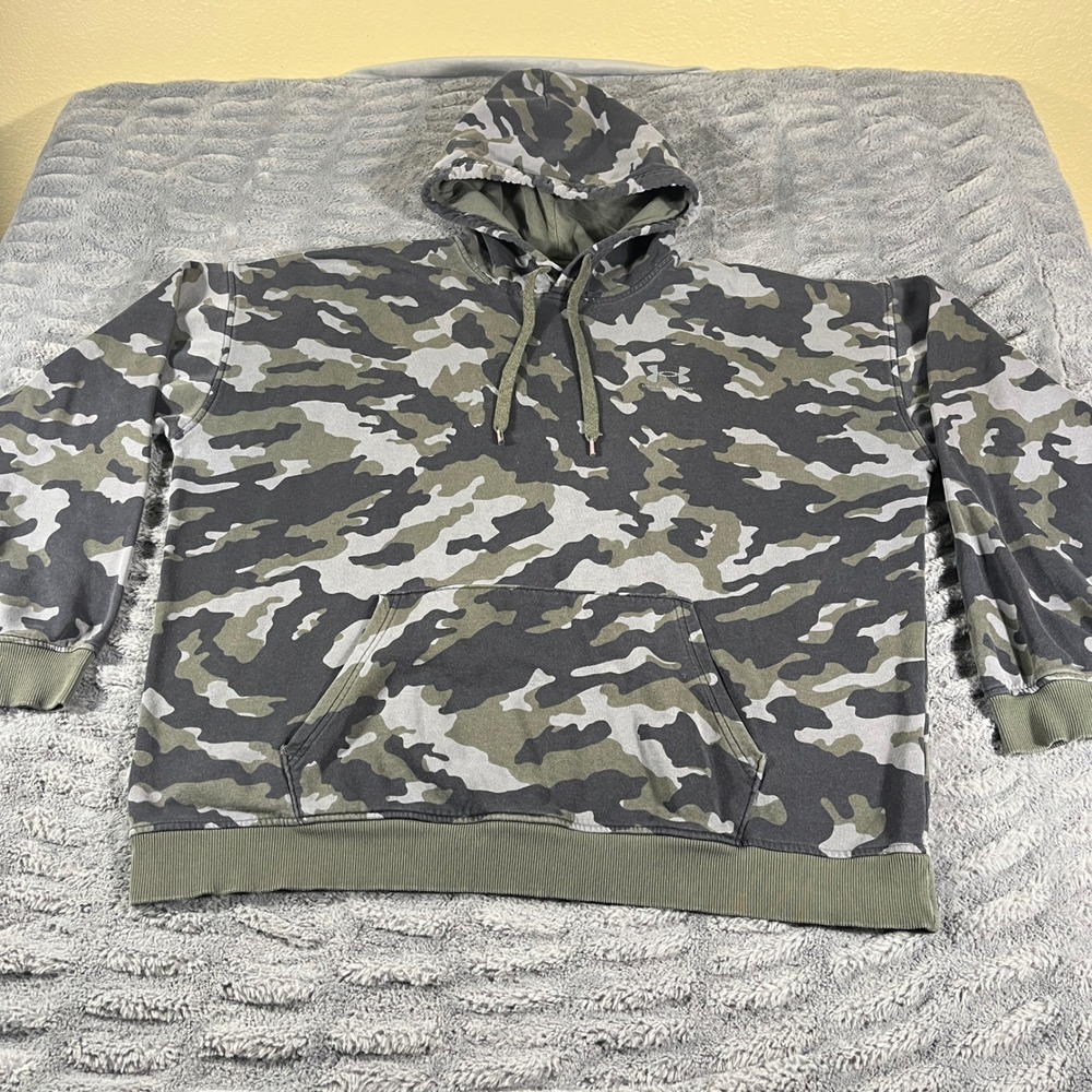 Under Armour ColdGear‎ Mens XXL Loose Camo Fleece Pullover Hoodie Green Black